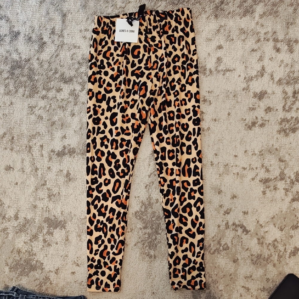 Agnes & Dora Leopard Print Leggings - Black and Orange